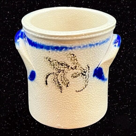 Vintage Salt Glaze Miniature Crock Vase Pottery German Gray Cobalt Blue 2.25”T - Picture 3 of 12